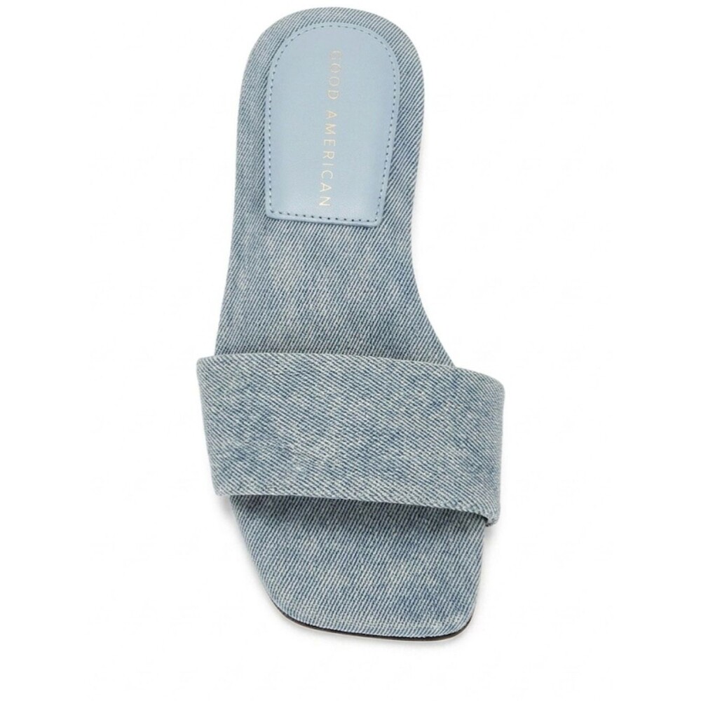 Good American Denim Strap Flat Mule Sandals Size 5 Square Toe